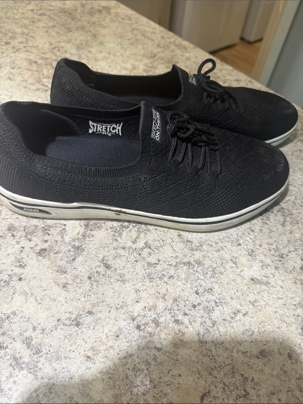 Skechers Women’s Black Knit Slip-On Lace Sneakers
